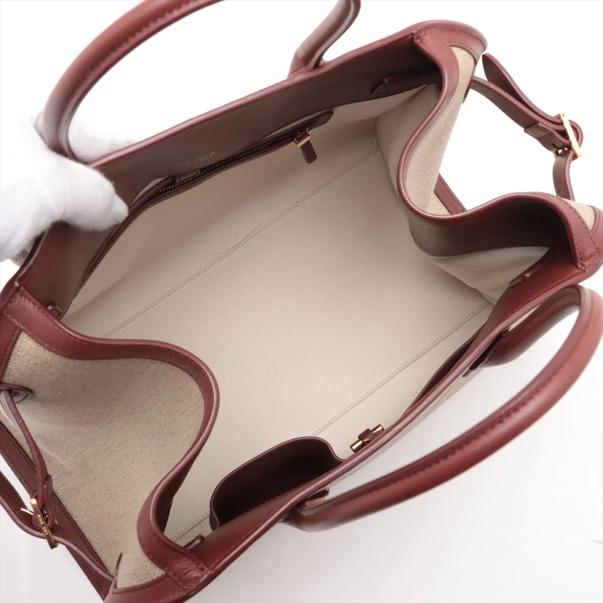 ザロウ ソフトマルゴー15 キャンバス×レザー ハンドバッグ ベージュ