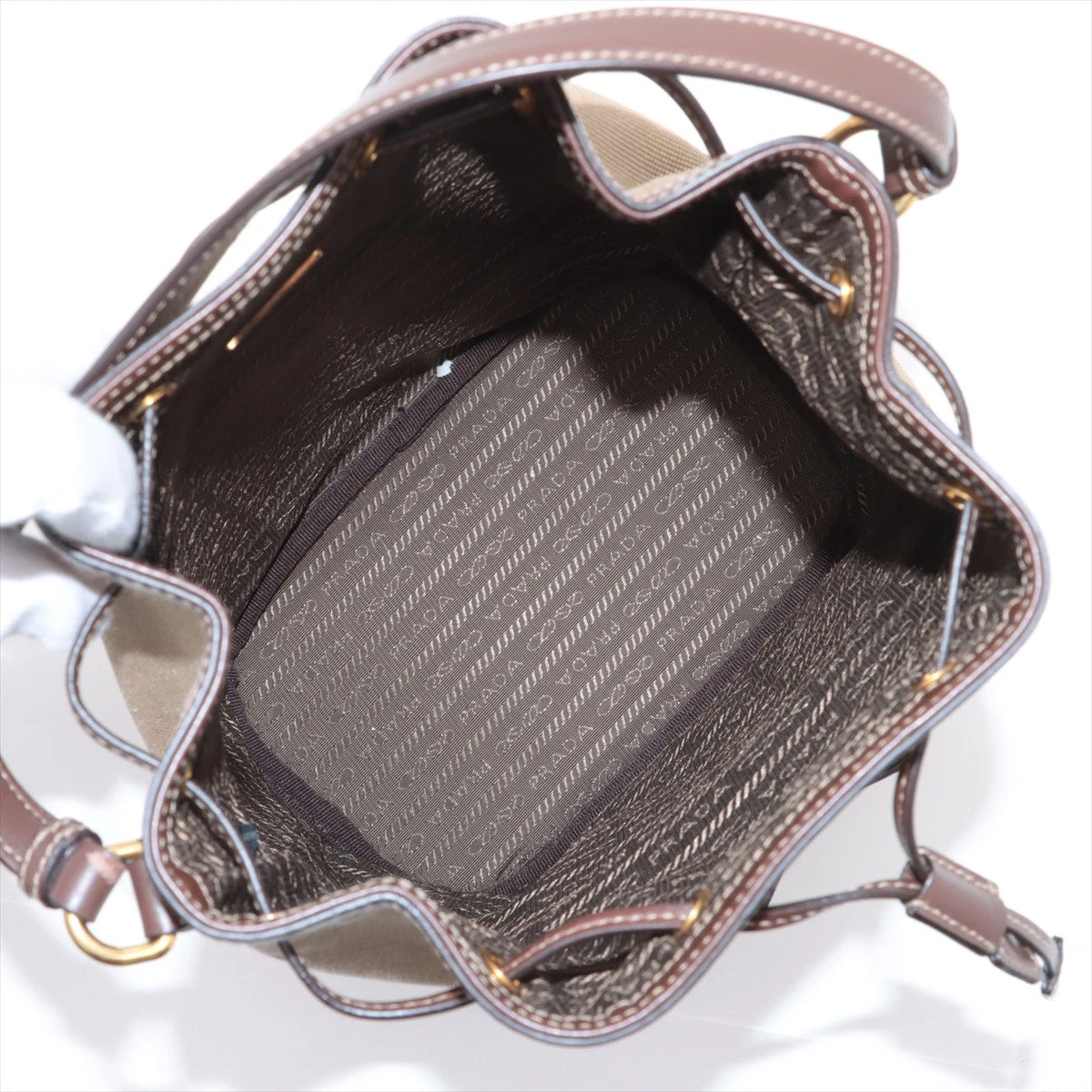 PRADA ロゴジャガードキャンバス 2WAYバッグ PRADA プラダ ロゴジャガード ベージュ ゴールド金具 キャンバス