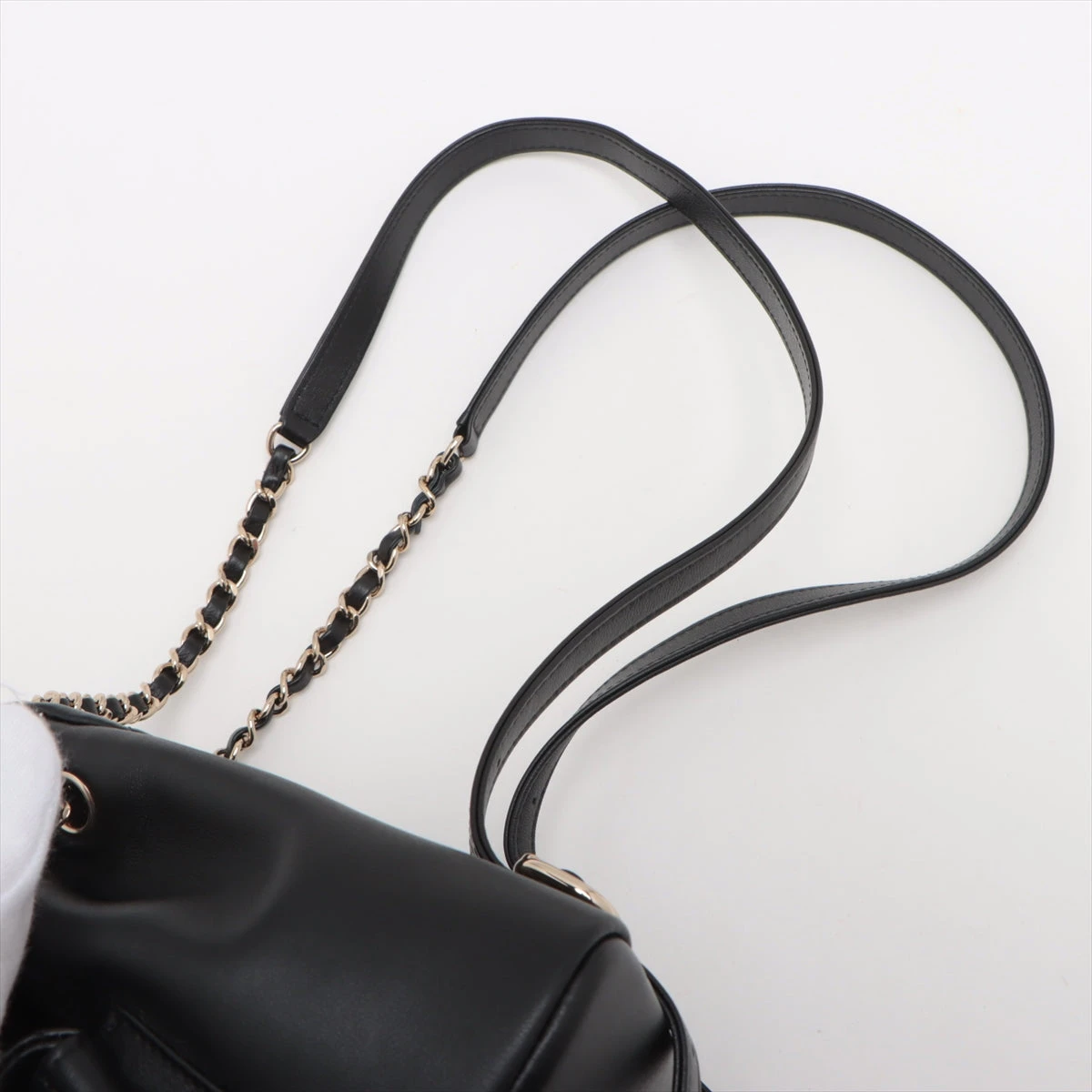 CHANEL ラムスキン チェーン バックパック【ランク:AB】 シャネル マトラッセ ラムスキン チェーンリュック ブラック