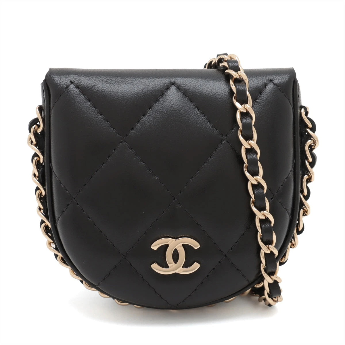 CHANEL カメリア チェーン ショルダーバッグ ラムスキン レザー