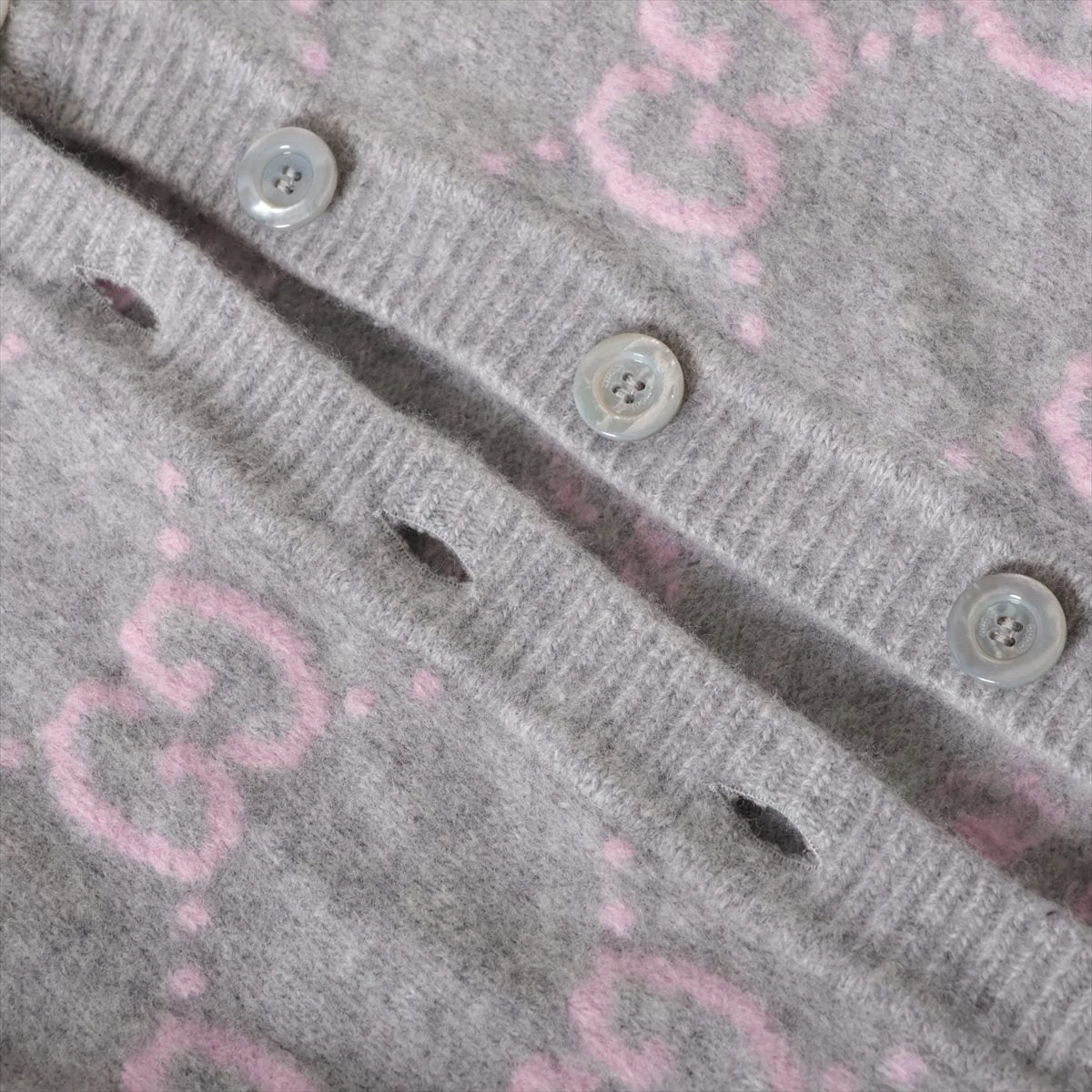 グッチ 22AW カーディガン シャギー ウール GG ロゴ 刺繍 M ピンク グッチ ピンク ダブルGV ウール ニット カーディガン セーター 674043