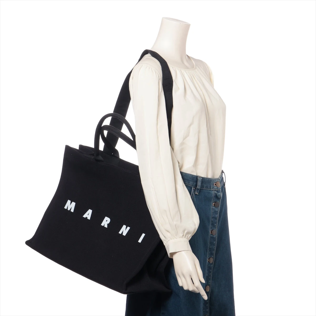 マルニ ロゴ イーストウエスト キャンバス 2WAYトートバッグ ブラック 