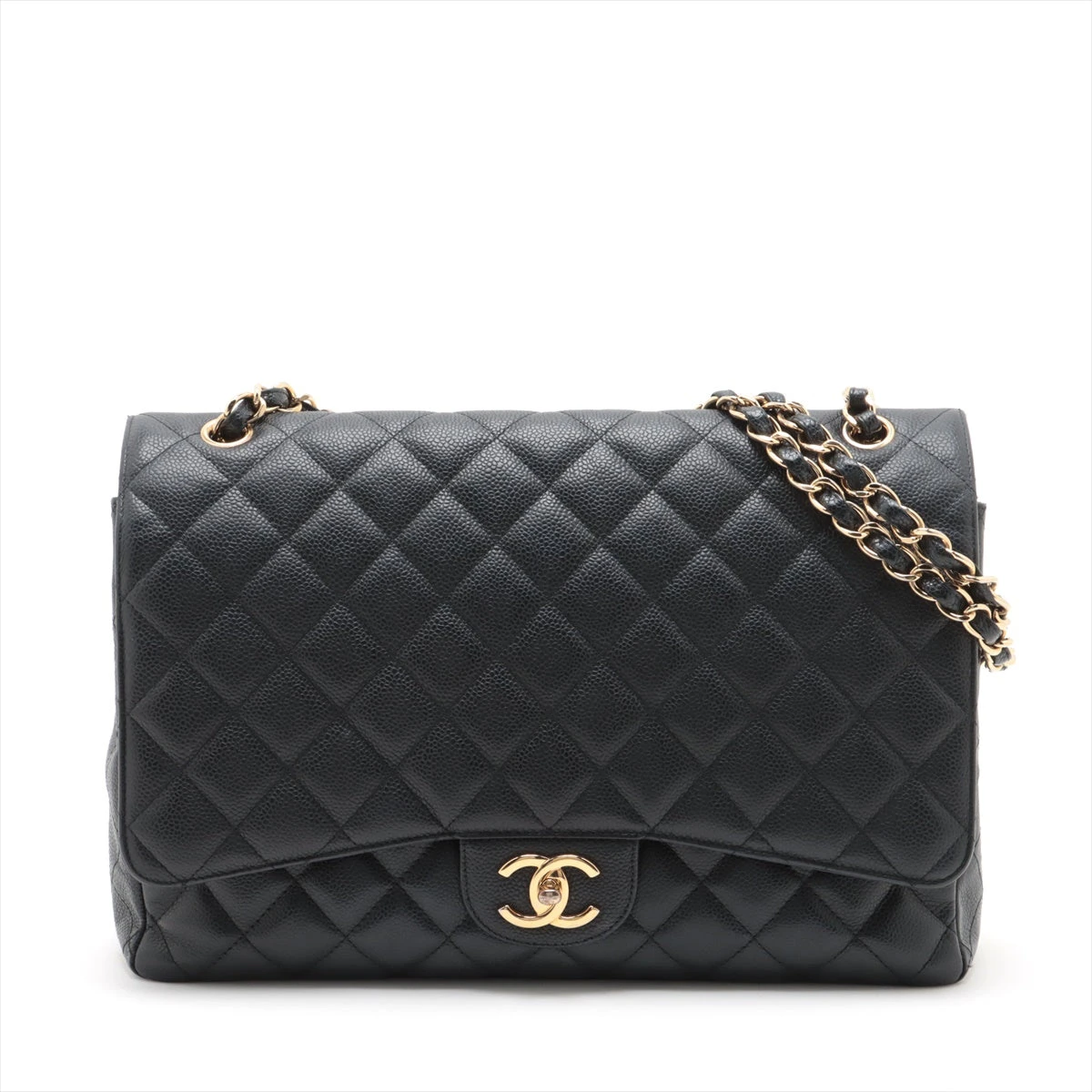 CHANEL 2番台 デカマトラッセ34 ラムスキン ダブルチェーン バッグ マトラッセ シャネル CHANEL デカマトラッセ34 チェーン ショルダー