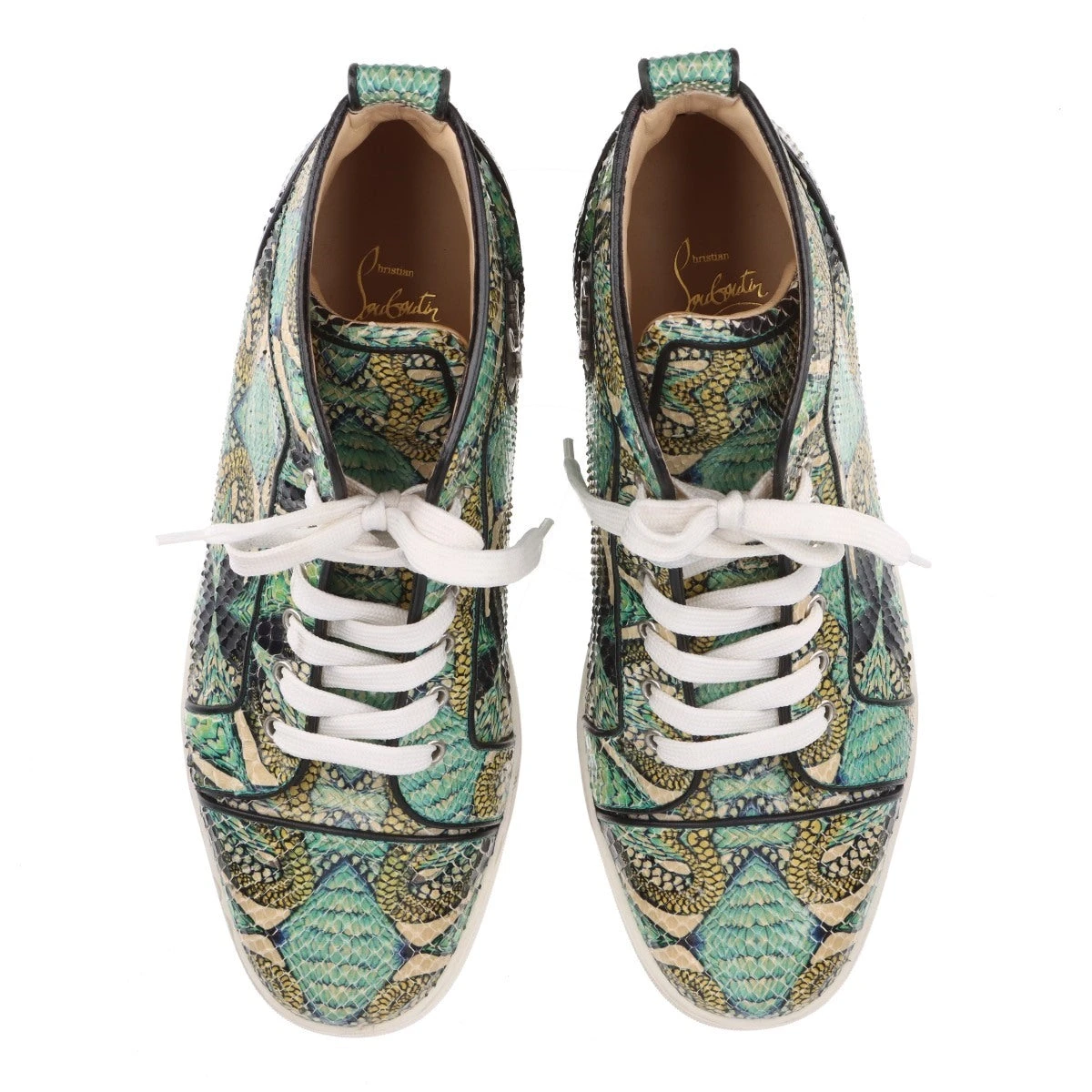 クリスチャンルブタン レザー×パイソン ハイカットスニーカー 42