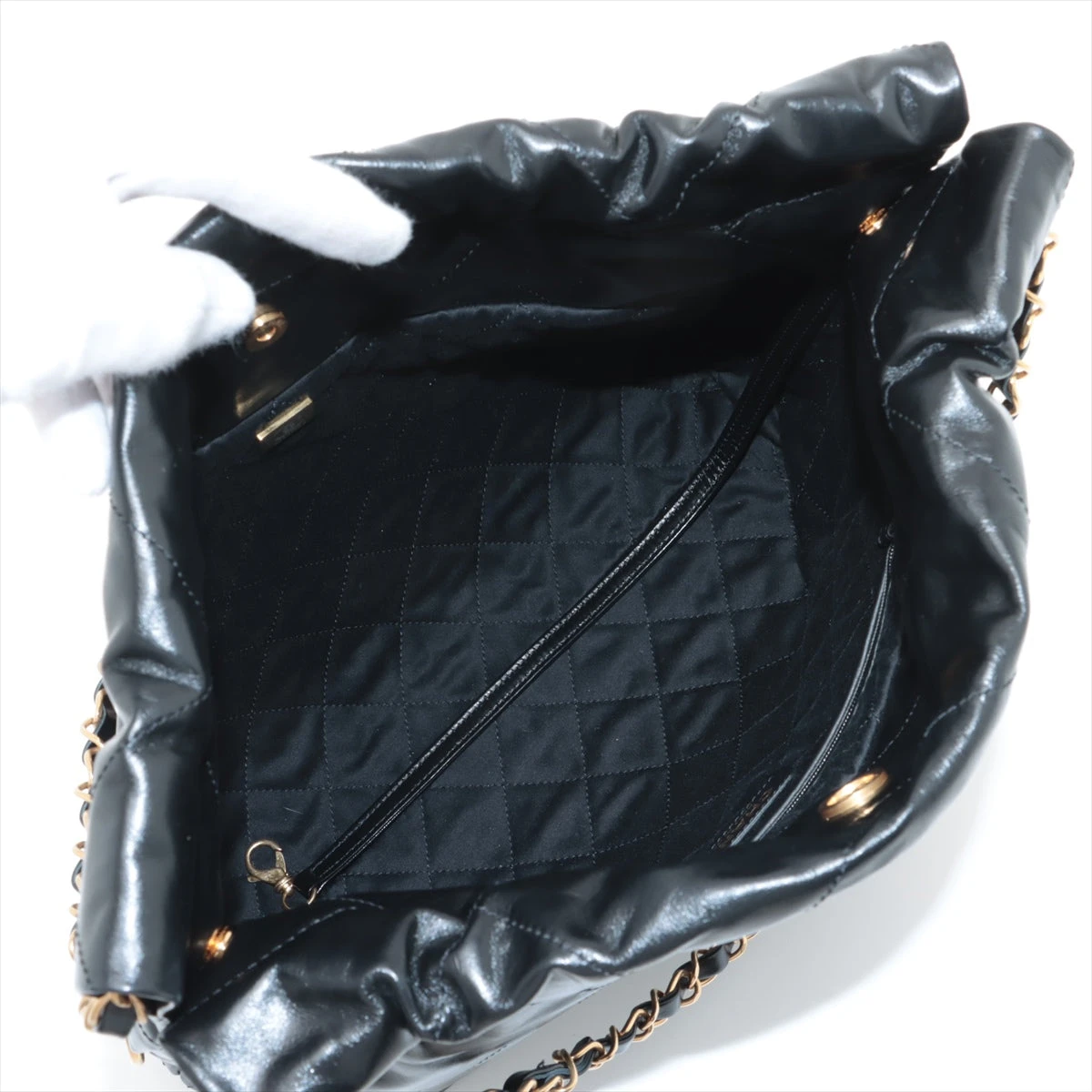 CHANEL ブラックレザー ショルダーバッグ シャネル シャネル22 スモール レザー チェーンショルダーバッグ