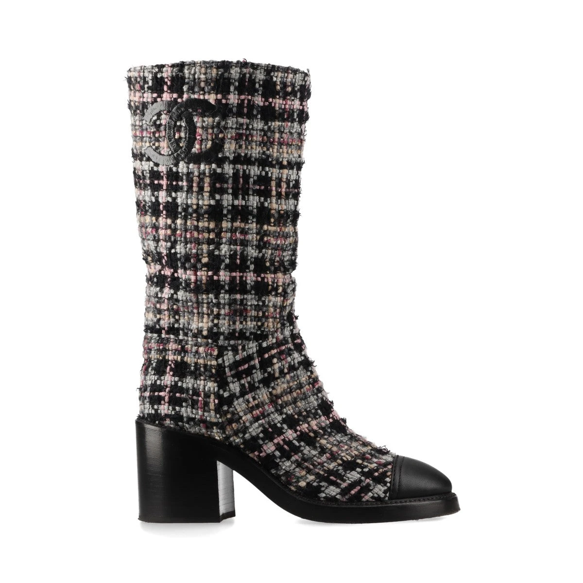 シャネル ココマーク 22AW レザー×ファブリック ロングブーツ 36.5C