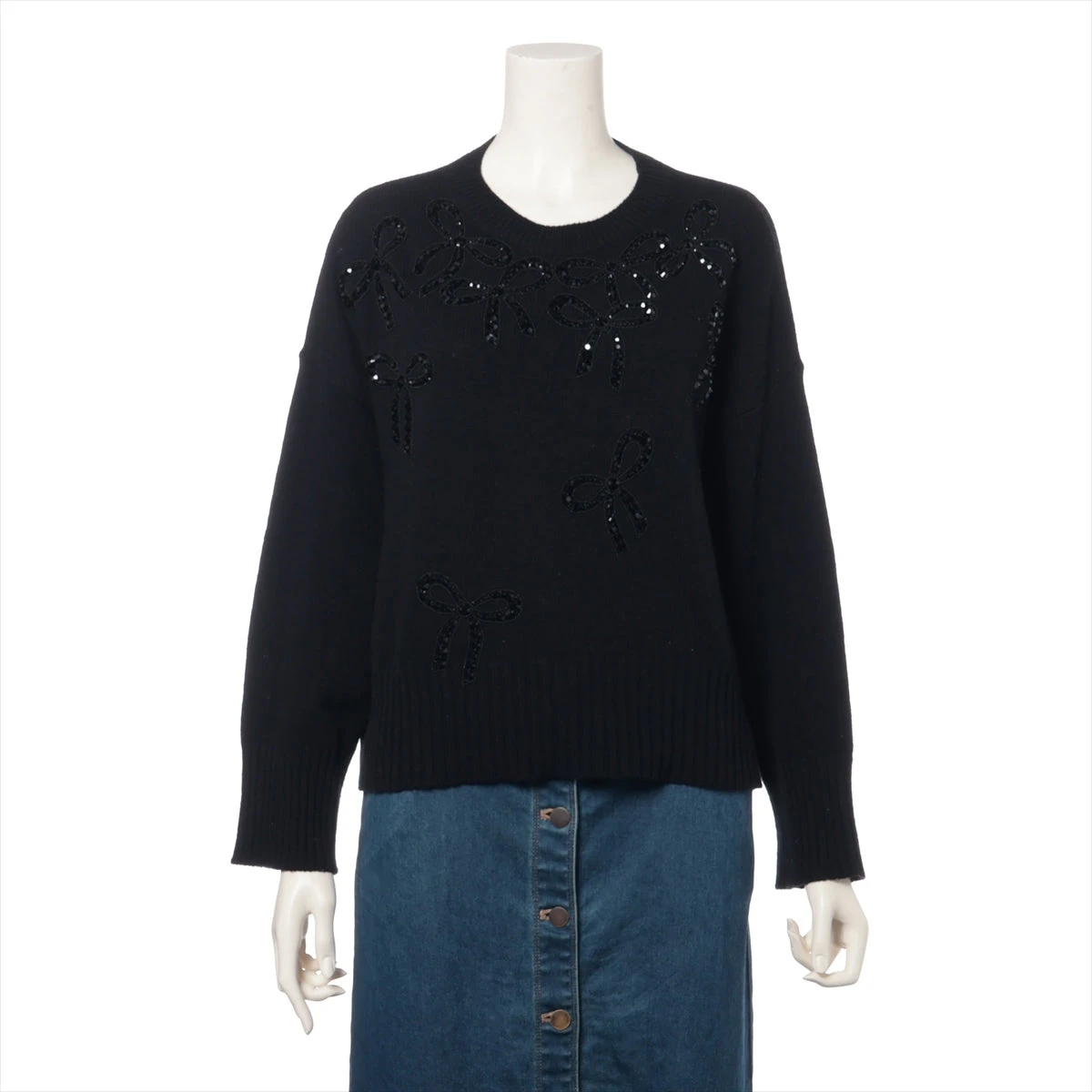 SELF-PORTRAIT★リボン ビジュー トップス★関税込み ヴァレンティノ ウール ニット XS レディース ブラック