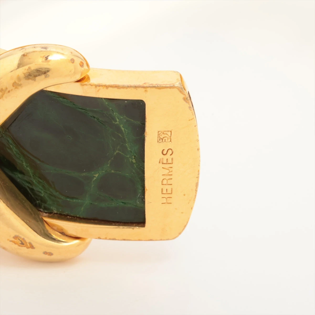 HERMES ゴールド グリーン バングル エルメス クロス バングル GP×革 ゴールド×グリーン A3292316