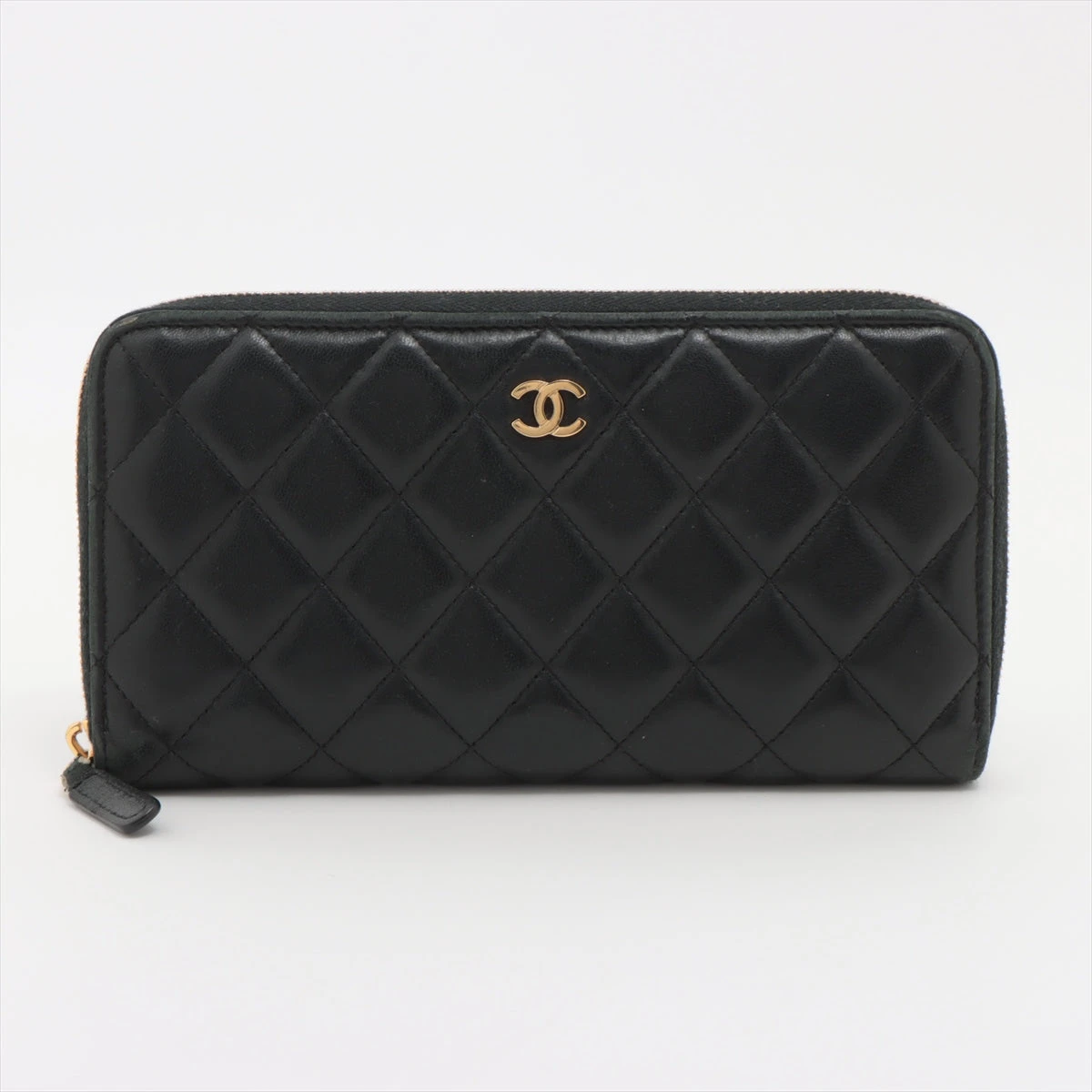 CHANEL ラムスキン マトラッセ ラウンドファスナー 長財布 ブルー