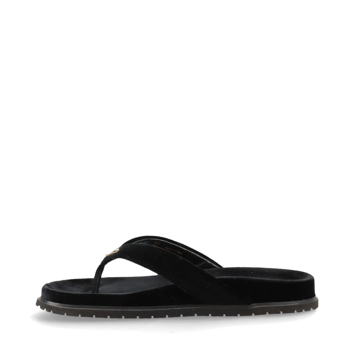 【PRADA】国内発送 ベルベット フラットサンダル トライアングル PRADA プラダ スライドサンダル トライアングルロゴ 黒