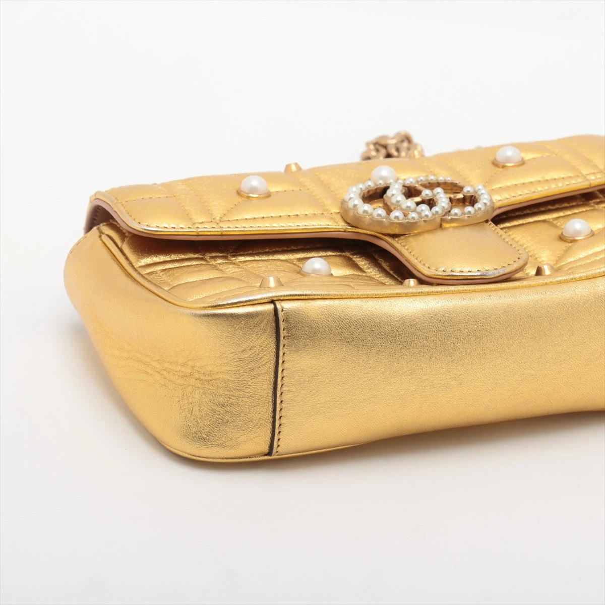 正規品　未使用　グッチ　マーモント パール グッチ GGマーモント パール×レザー チェーンショルダーバッグ