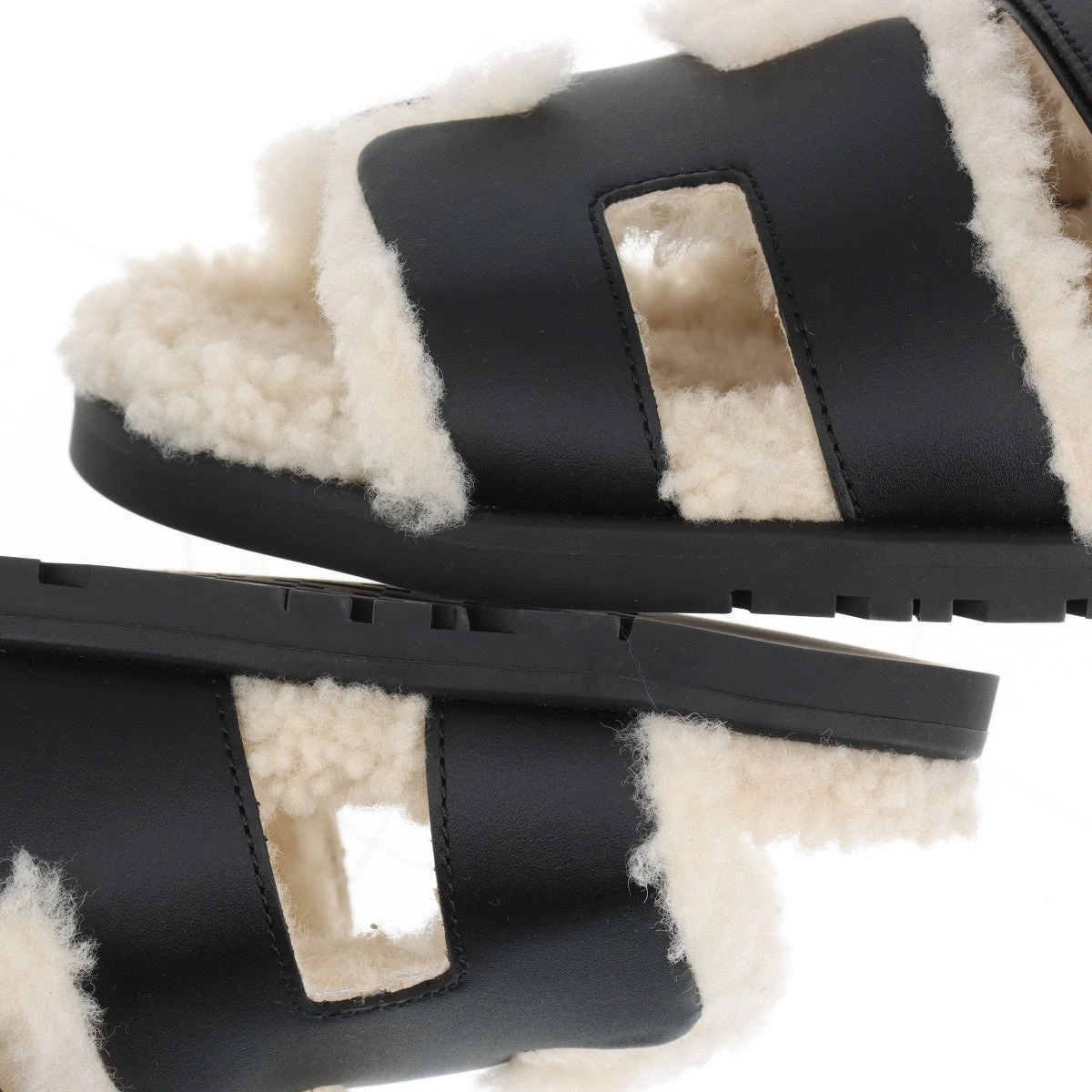 エルメス シプレ ボア×レザー サンダル EU36 レディース ブラック