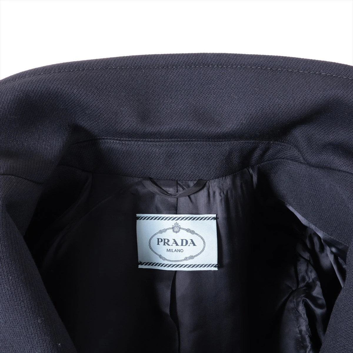 プラダ 21年 ウール ピーコート 38 レディース ネイビー P693MG