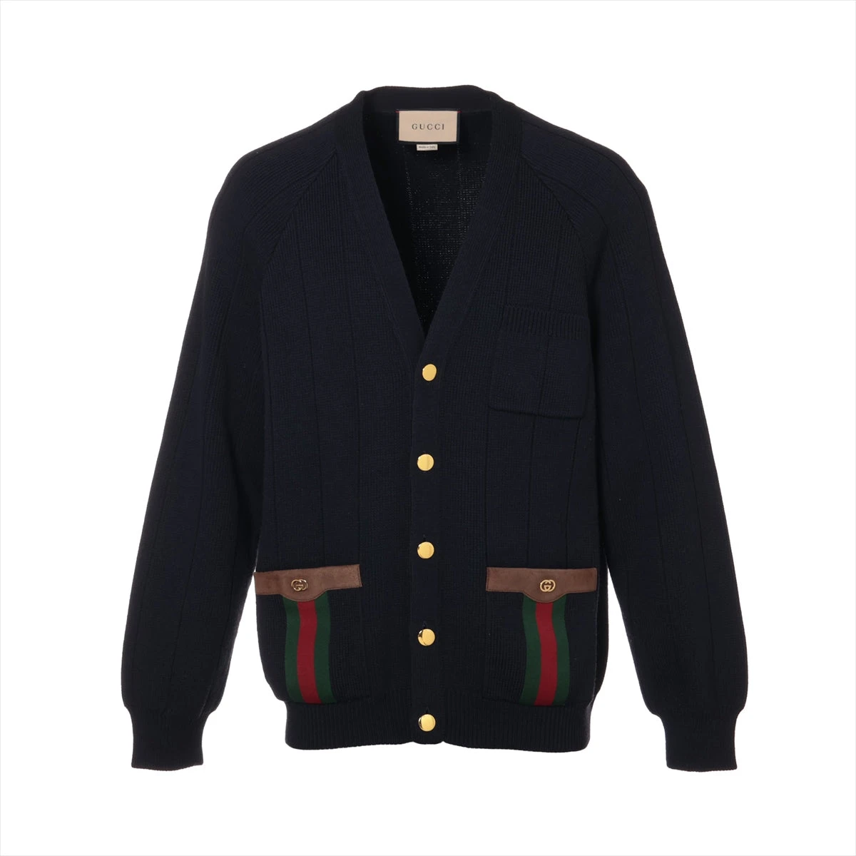 GUCCI グッチ ロゴ カーディガン ニット 黒カーディガン グッチ ウール×ナイロン カーディガン XL メンズ ネイビー