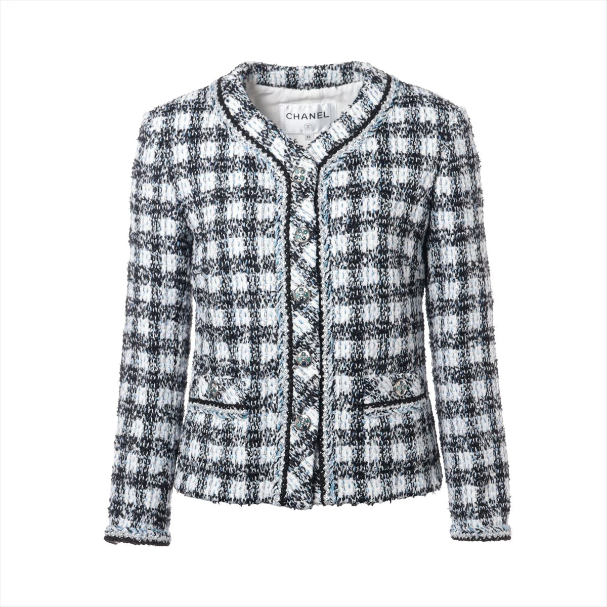 シャネル ココボタン 23AW コットン×ナイロン ノーカラージャケット 34