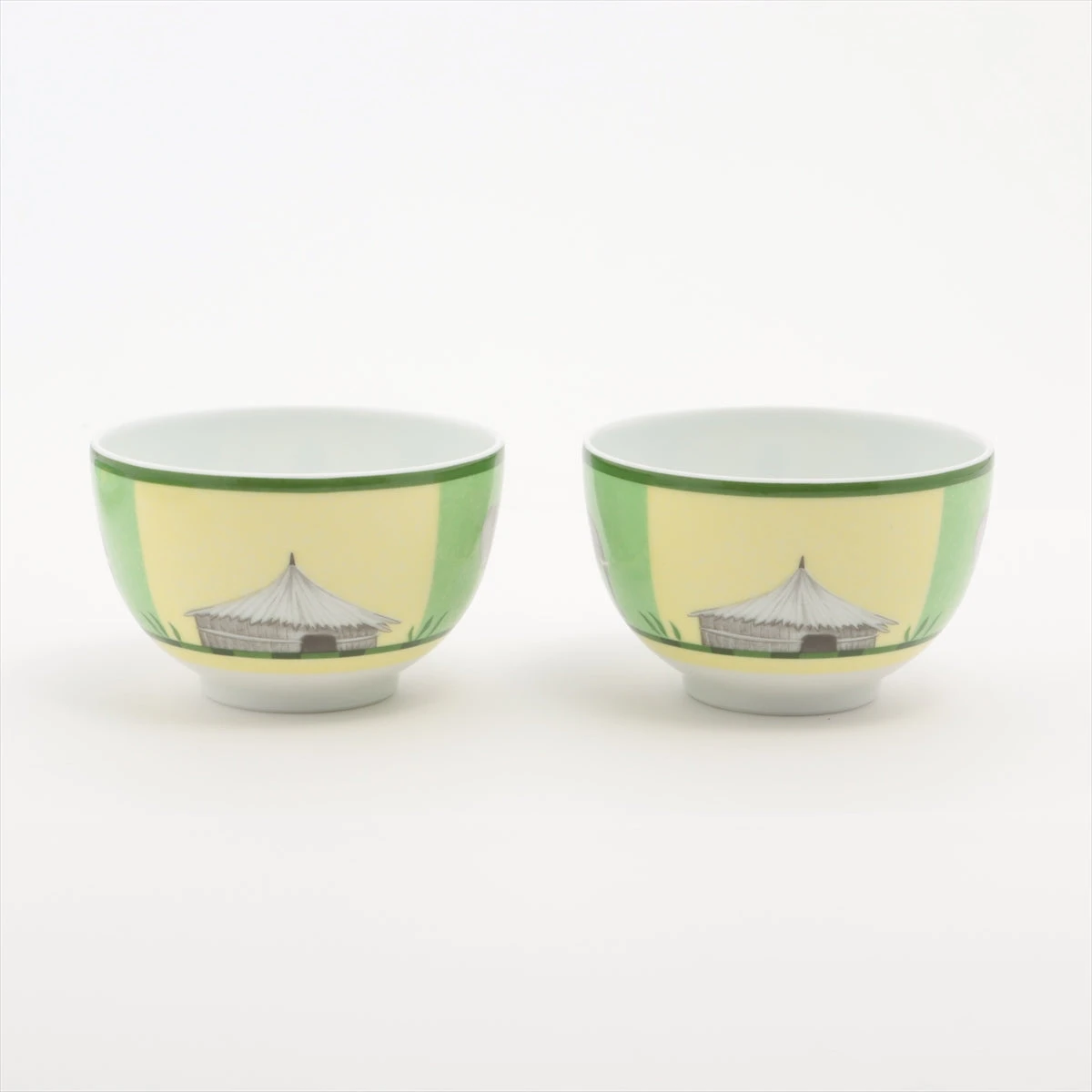 HERMES リズムグリーン　カップアンドソーサー2客 エルメス アフリカ カップ&ソーサー 陶器 グリーン ペア 2客セット