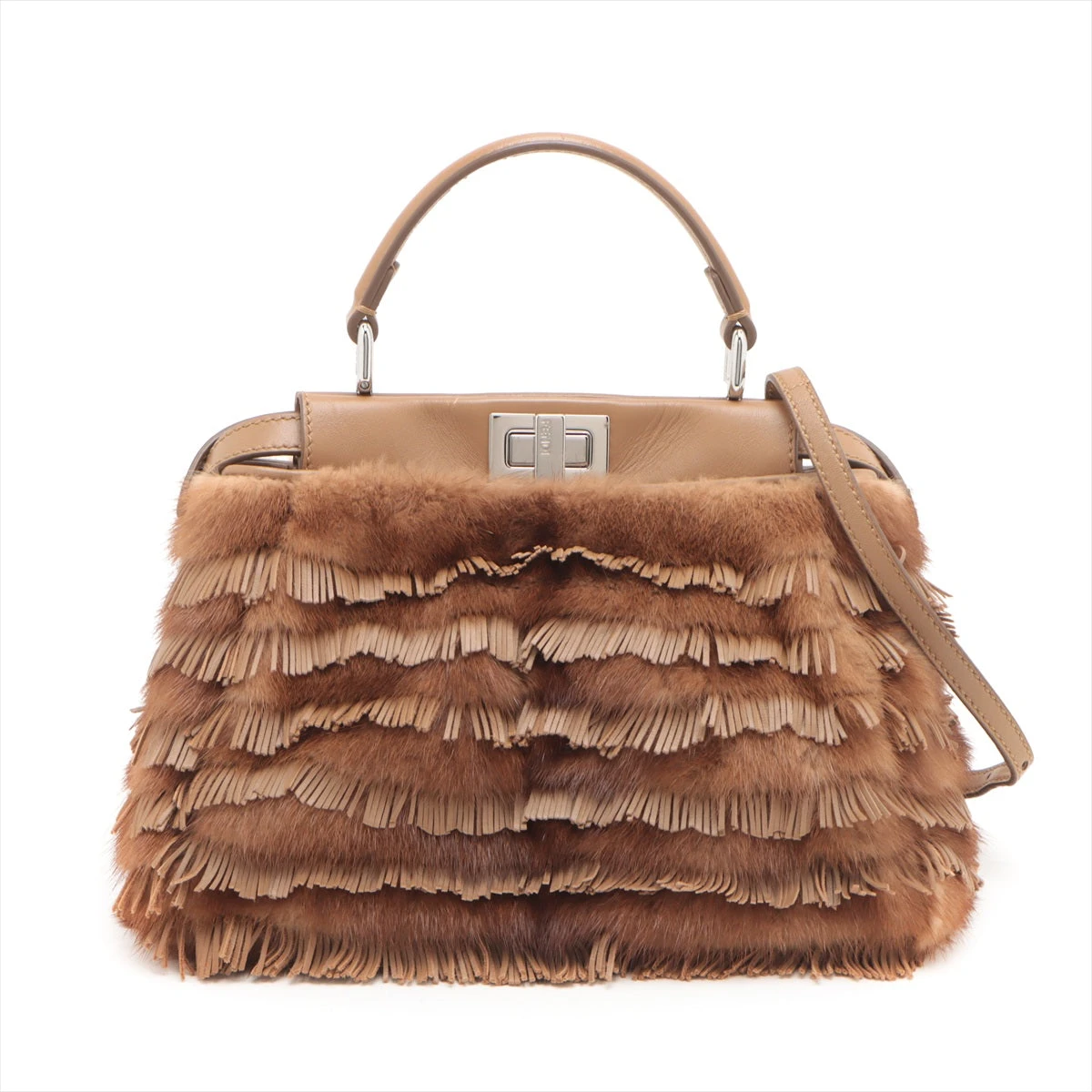 FENDI フェンディ ピーカブー ミニ　ブラウン　2WAY　ハンドバッグ フェンディ ミニピーカブー ファー×レザー 2WAYハンドバッグ