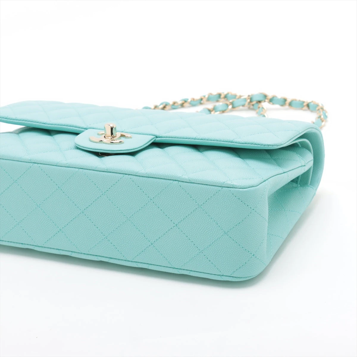 即発 CHANEL キャビア flap PK ライトブルー ライトゴールド金具 230428-12bb.jpg