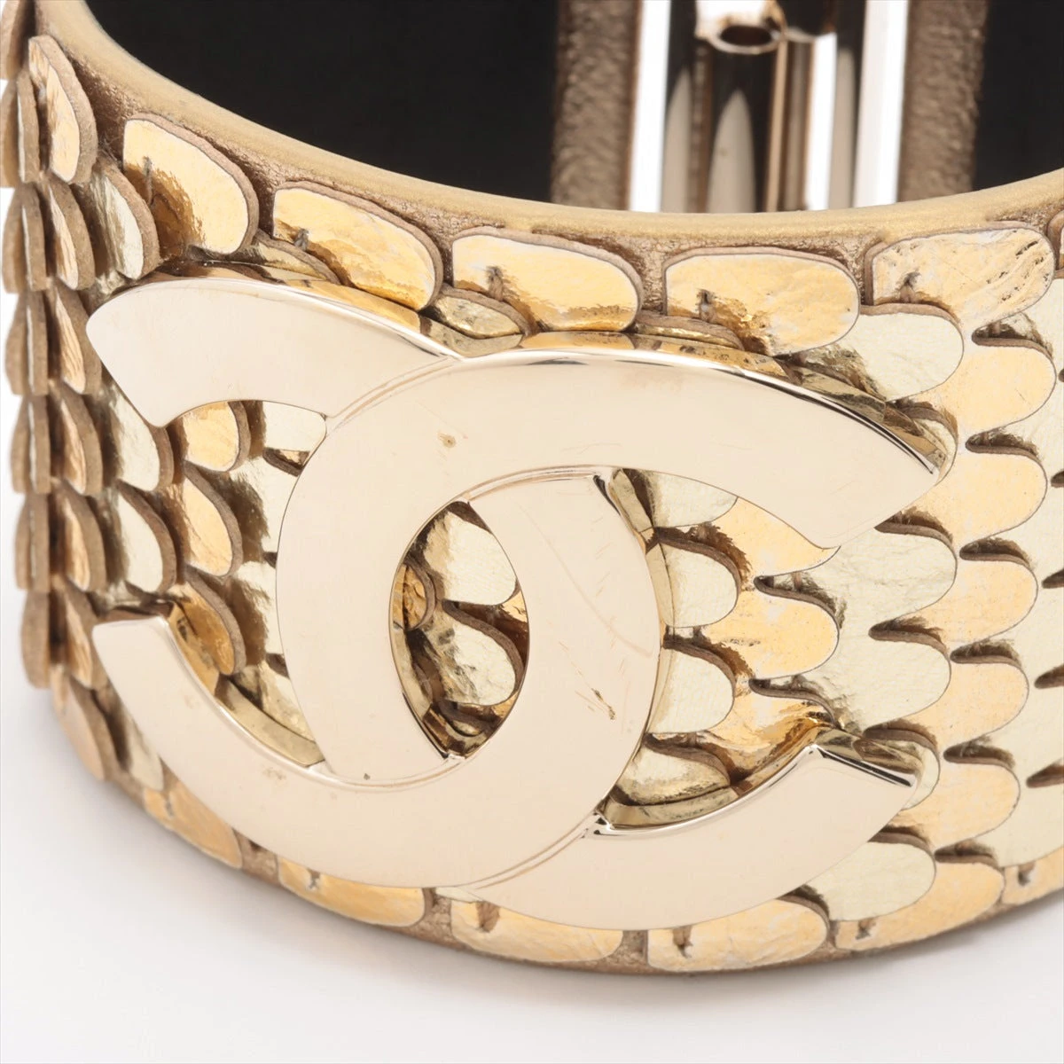 シャネル ココマーク B18C バングル S GP×革 ゴールド YZ067194