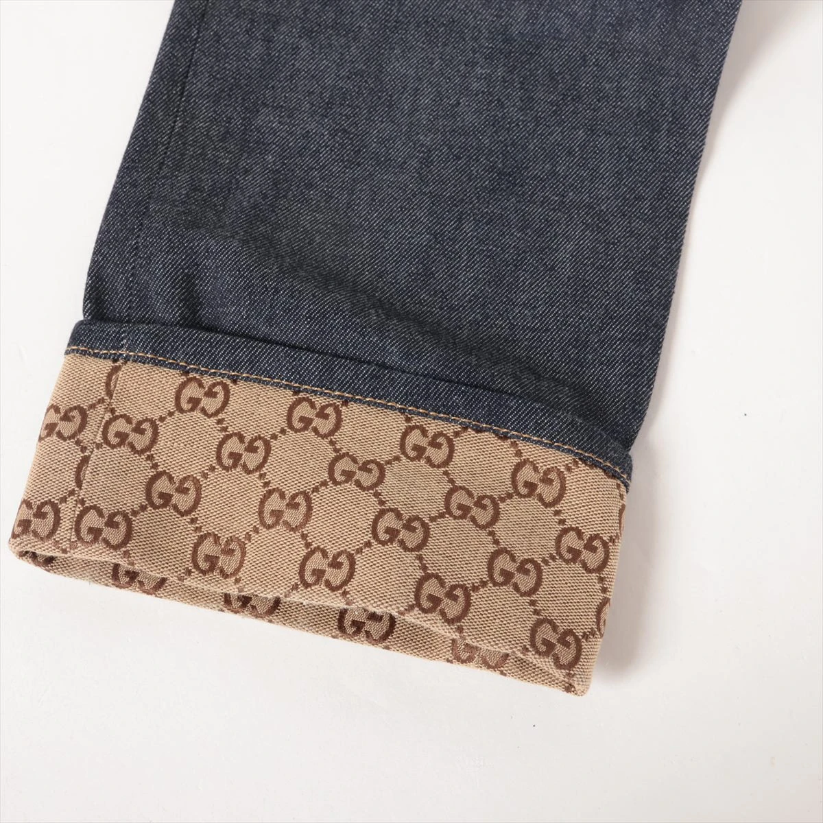 グッチ GG コットン デニムパンツ 32 メンズ ネイビー 700949 裾 軽度