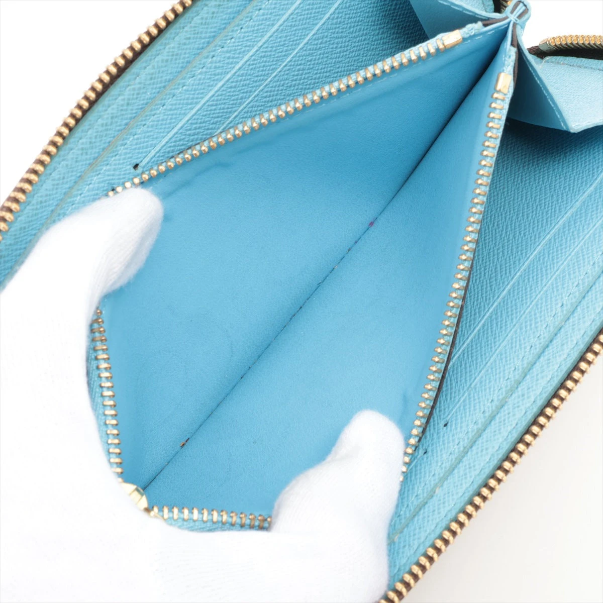 ヴィトン ダミエ ポルトフォイユクレマンス N64425 ブルー ラウンド