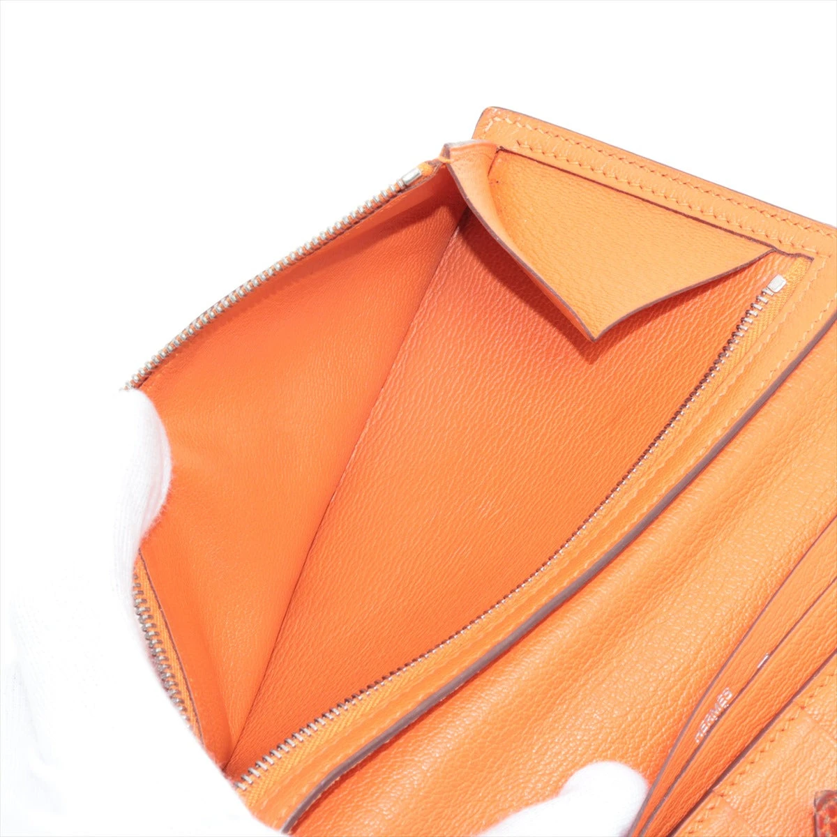 エルメス ベアン リザード 財布 オレンジ シルバー金具 □I:2005