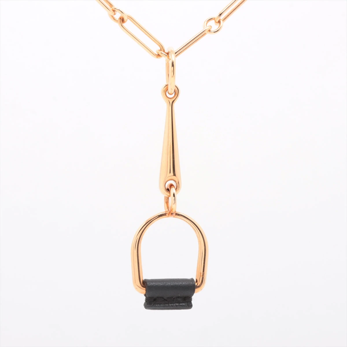 エルメス エリタージュエケストルPM ネックレス GP×革 ピンク