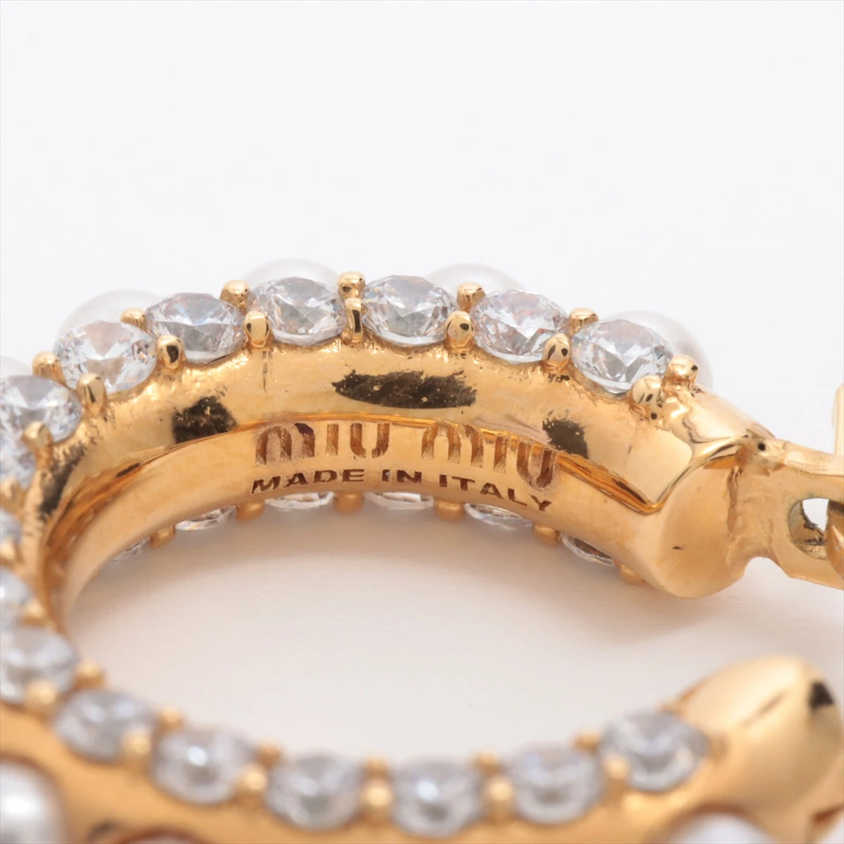 miumiu パール ストーン ピアス (両耳)ゴールド✨ 美品 ミュウミュウ MIUMIU パール クリスタル ピアス ゴールド