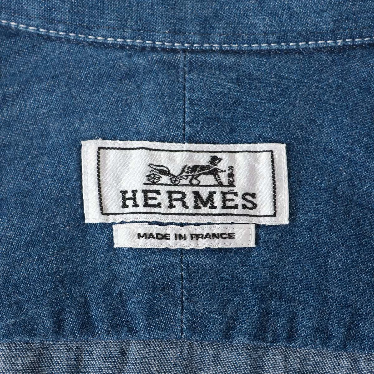 エルメス 19SS コットン デニムシャツ 39 メンズ ブルー 91-5620
