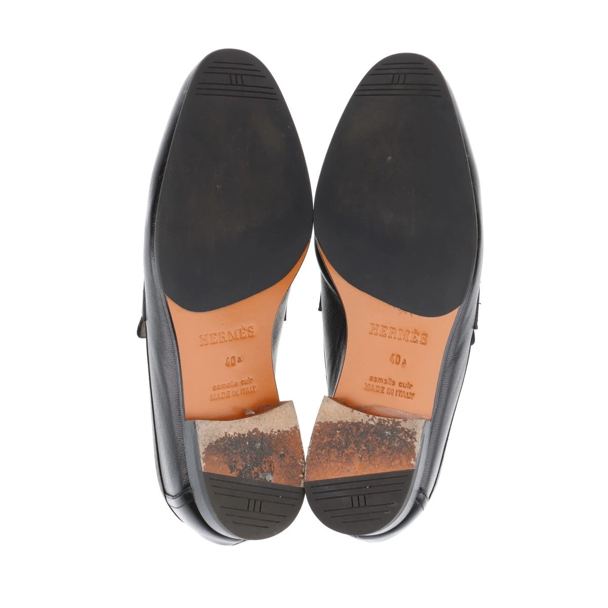 エルメス パリ レザー ローファー 40 メンズ ブラック コンスタンス