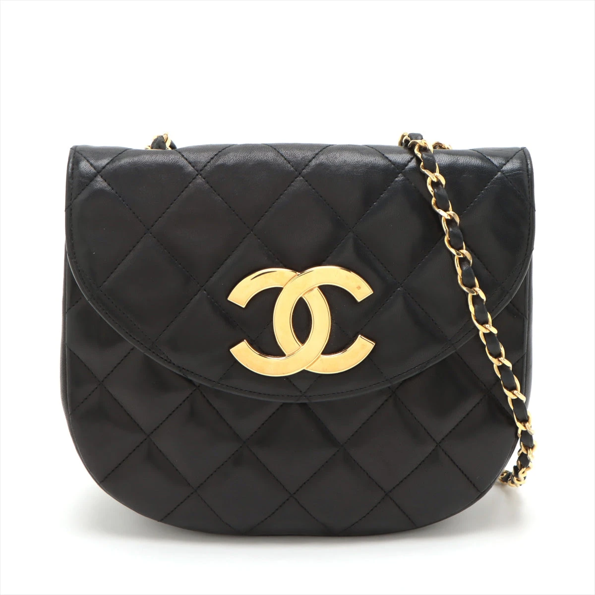 シャネル ハーフムーン ラムスキン シングルフラップ シングルチェーン  