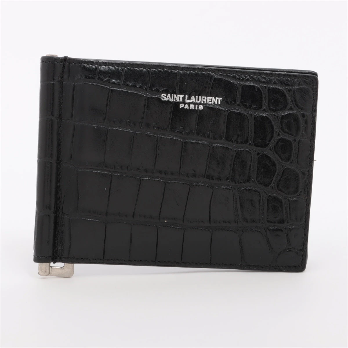 サンローラン クロコ型押し マネークリップ ブラック レザー ART378005