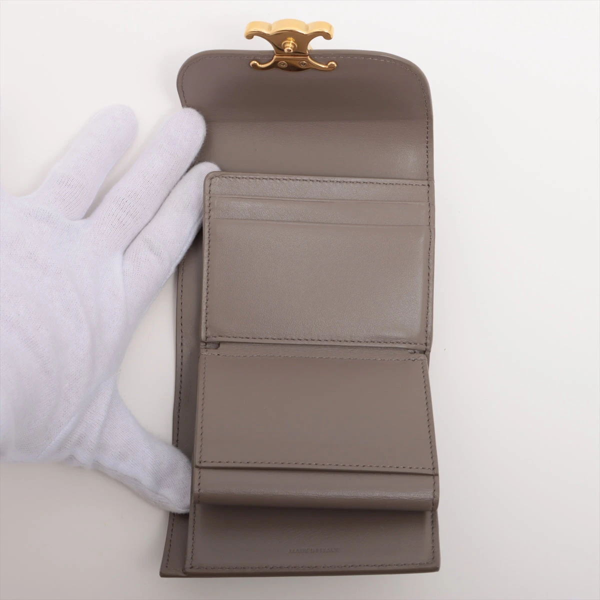 赤字出品　セール　セリーヌ トリオンフ レザー コンパクトウォレット グレージュ CELINE - セリーヌ CELINE 財布 レディース ブランド 二つ折り