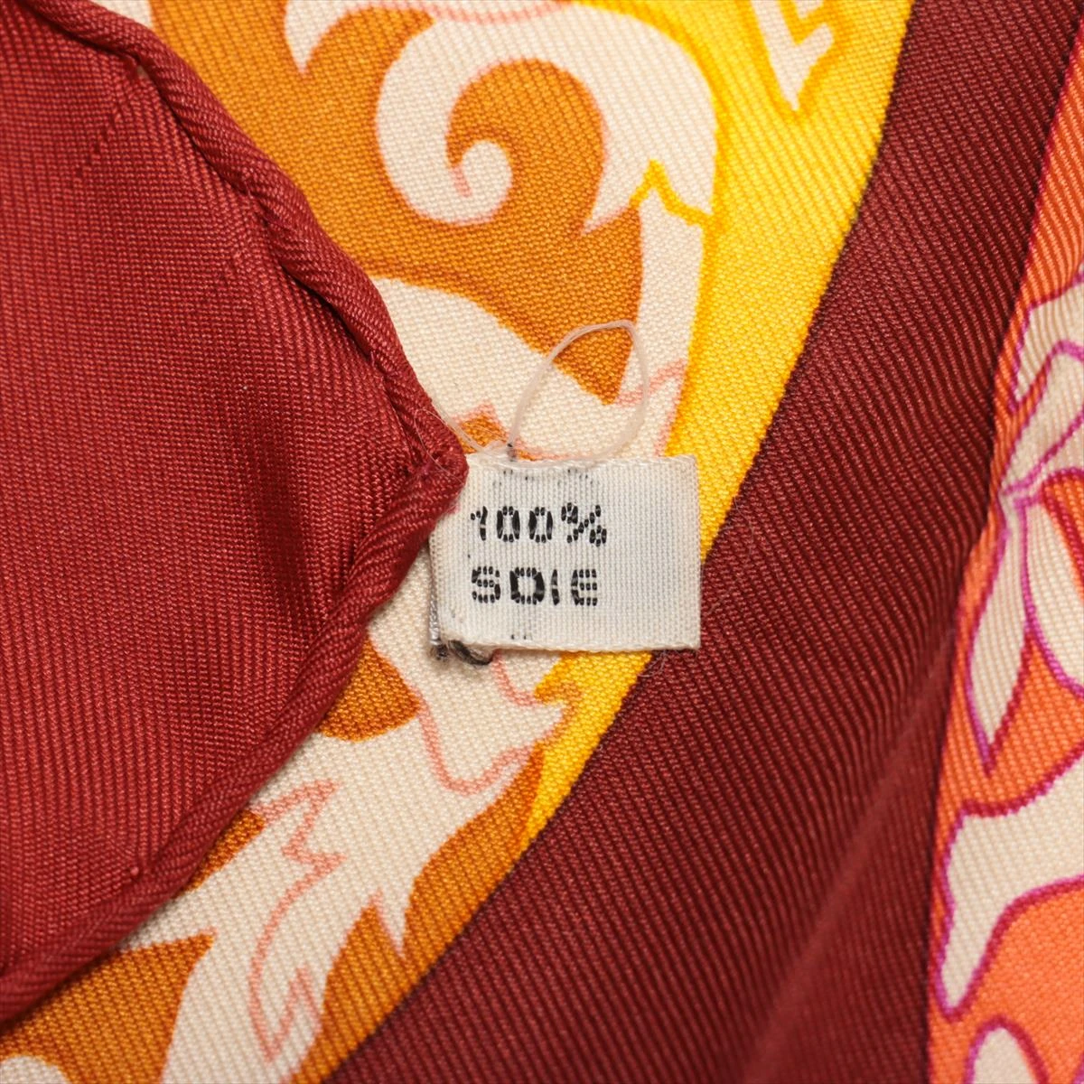 エルメス カレ90 スカーフ シルク ブラウン×レッド Karin Swildens