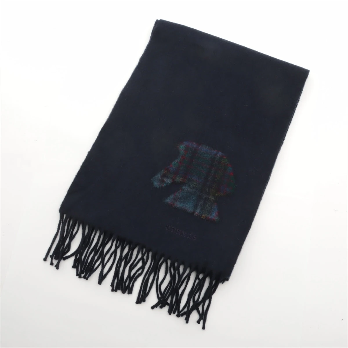 HERMES ネイビー 100%カシミヤ マフラー 100%カシミヤ ファッション HERMES ネイビー カシミヤ マフラー