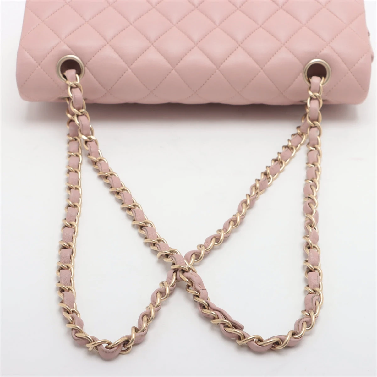 NR27　md18146tm【CHANEL】Wフラップ　マトラッセ25 　ピンク×ゴールド金具　ラムスキン シャネル マトラッセ25 ラムスキン ダブルフラップ ダブルチェーン