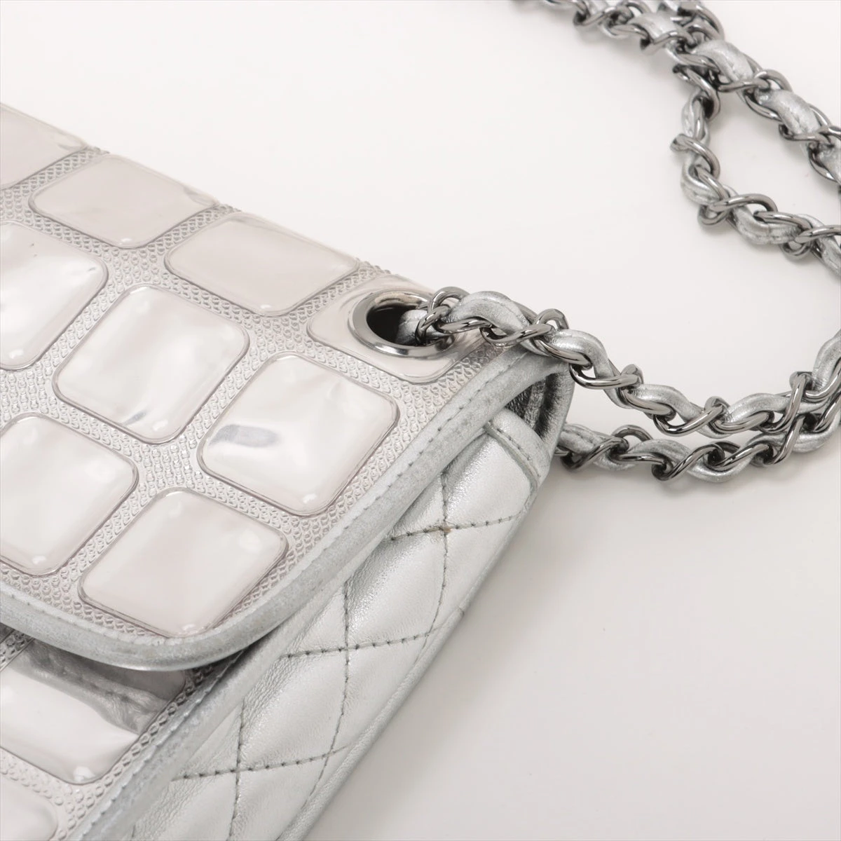 シャネル アイスキューブ ビニール×レザー シングルフラップ ダブル