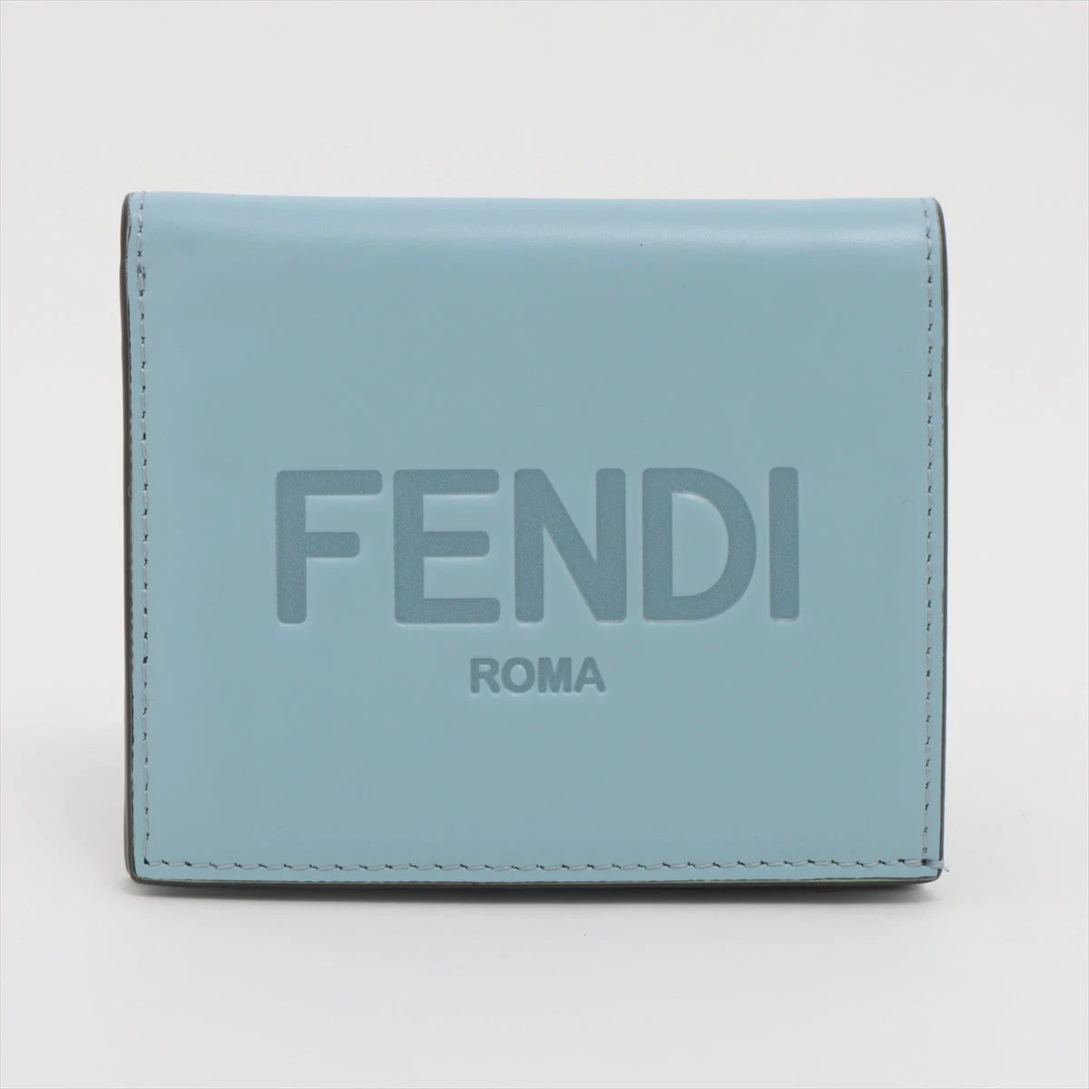 【極美品】 フェンディ 折り財布 セレリア 現行 ブルー ロゴ金具 箱、布袋付 FENDI ブルー レザー コンパクト財布