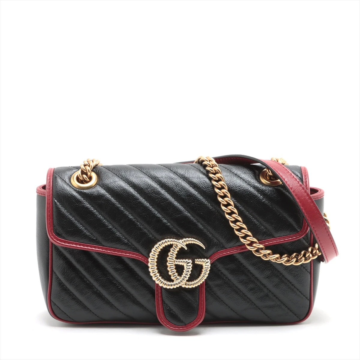 グッチ GGマーモント レザー チェーンショルダーバッグ ブラック  