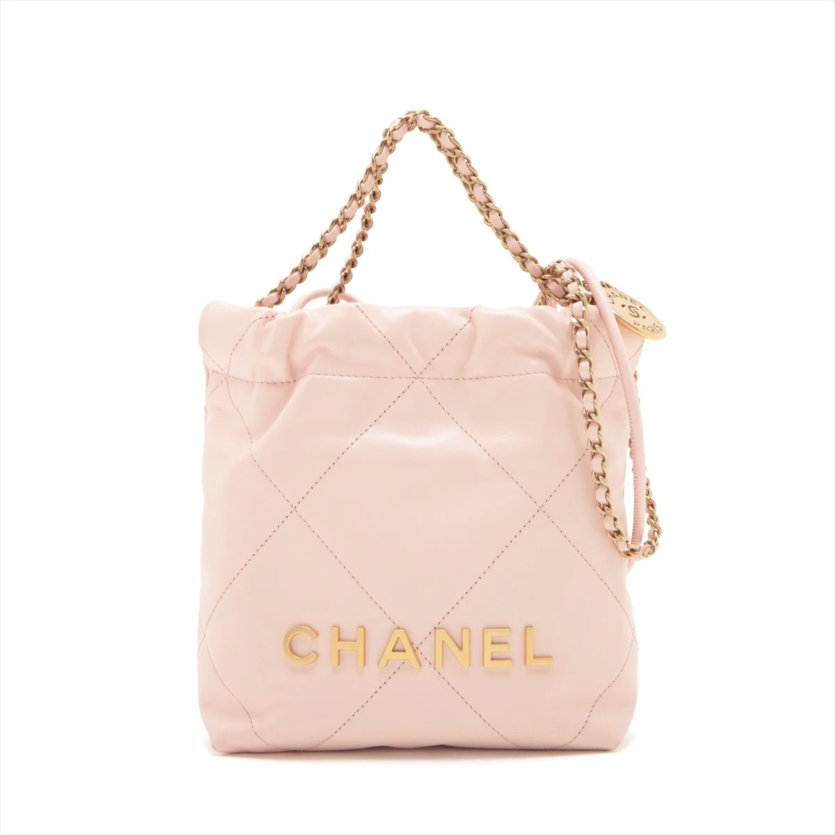 シャネル シャネル22ミニ ランダムプレート ショルダーバッグ ピンク