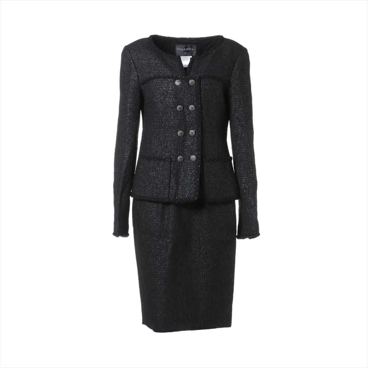 CHANEL ツイードセットアップ ブラック 装飾ボタン ココマーク CHANEL シャネル ツイード セットアップ スカートスーツ ココボタン