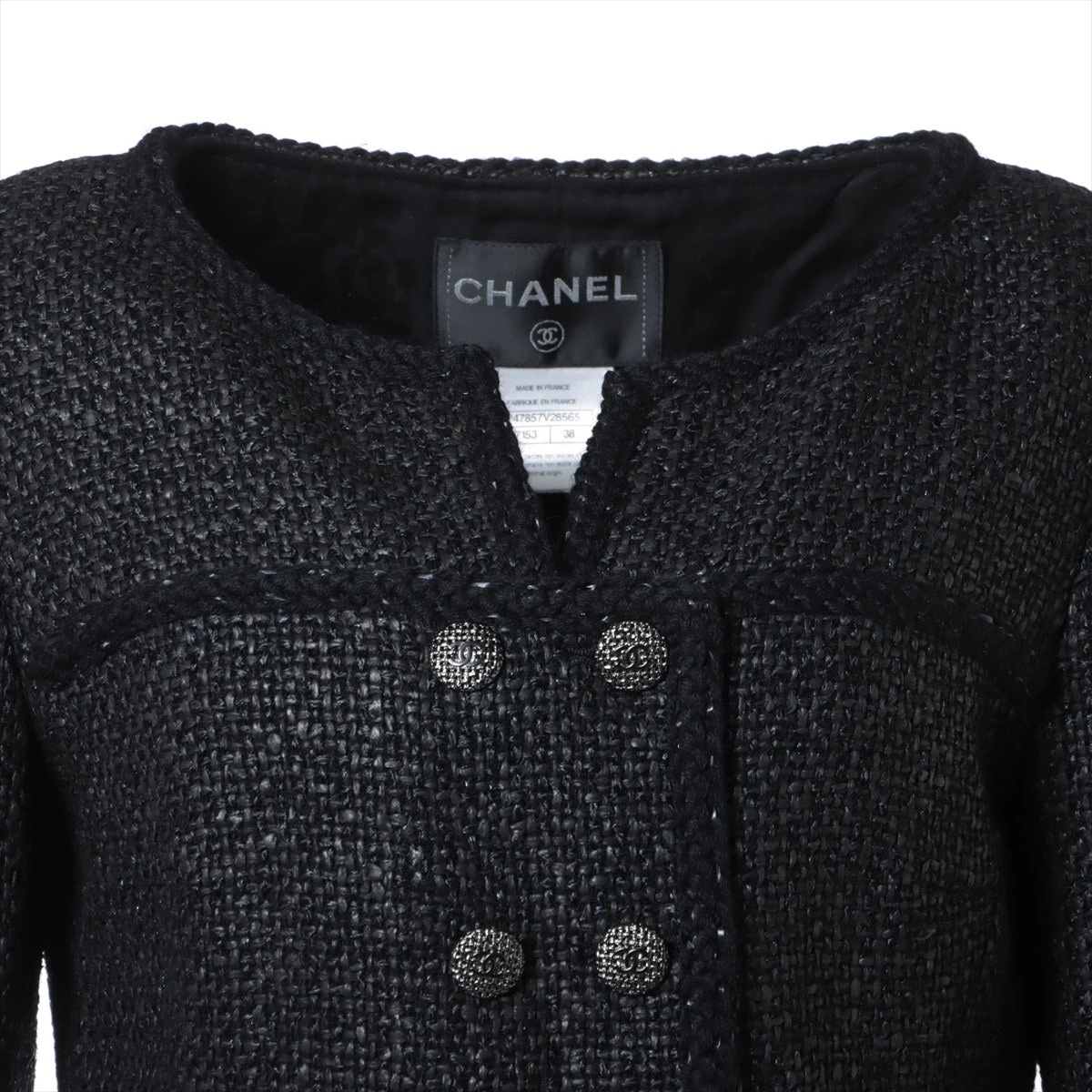 CHANEL ツイードセットアップ ブラック 装飾ボタン ココマーク シャネル CHANEL ココマークボタンヴィンテージツイードセットアップ