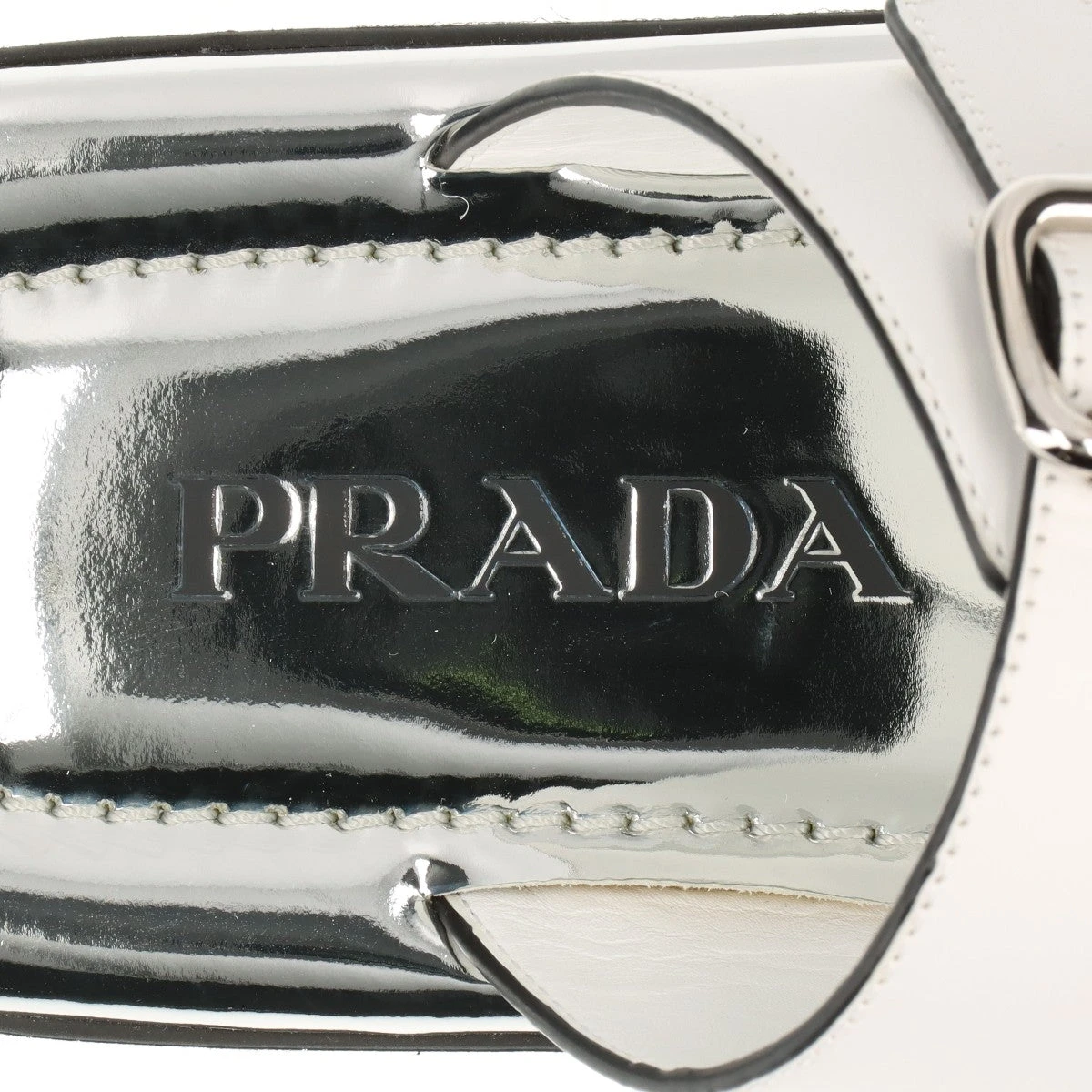 PRADA プラダ フラットサンダル ダブルベルト シルバー レクタンギュラー 中古・古着通販】PRADA (プラダ) レクタンギュラーサンダル