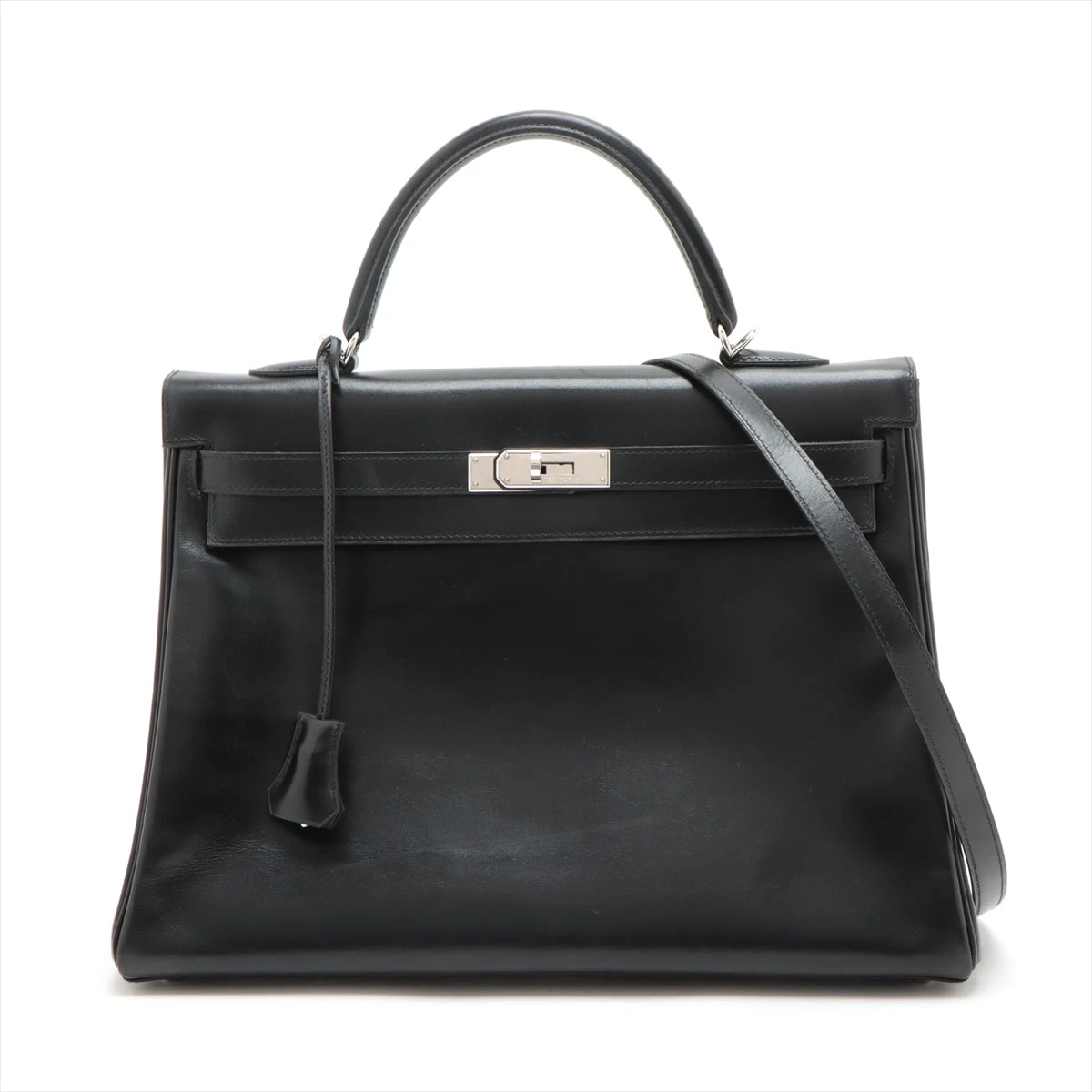 HERMÈS ケリーバック型ピルケースブローチ 値下げ中 エルメス ケリー35 ボックスカーフ ブラック シルバー金具 □L:2008年
