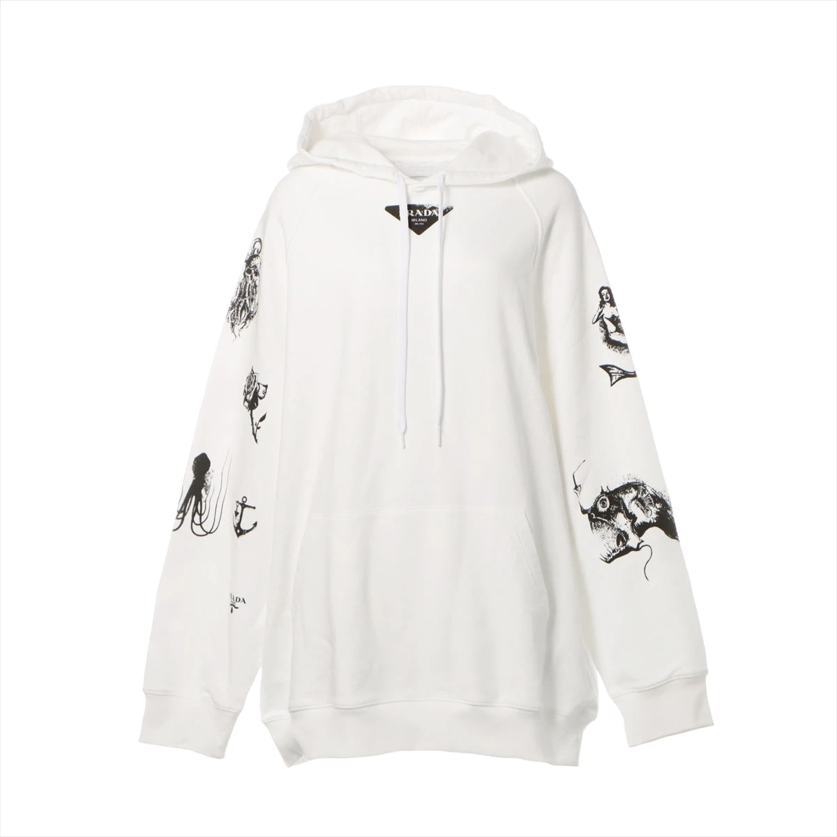 【PRADA】 ロゴコットンパーカー プラダ トライアングルロゴ 22SS コットン パーカー L ホワイト