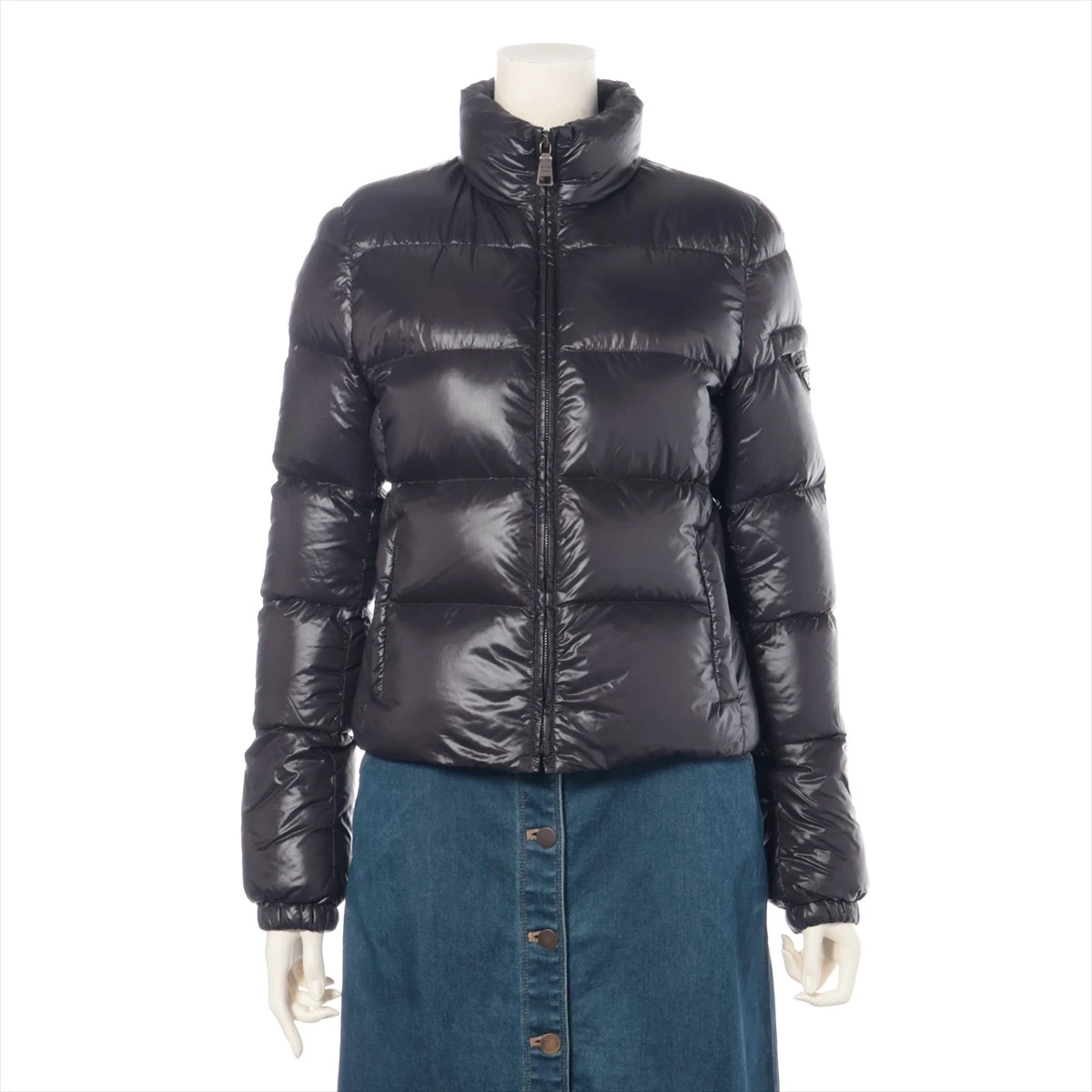 PRADA 38 ダウンジャケット ネイビー トライアングルタグ 三角ロゴが