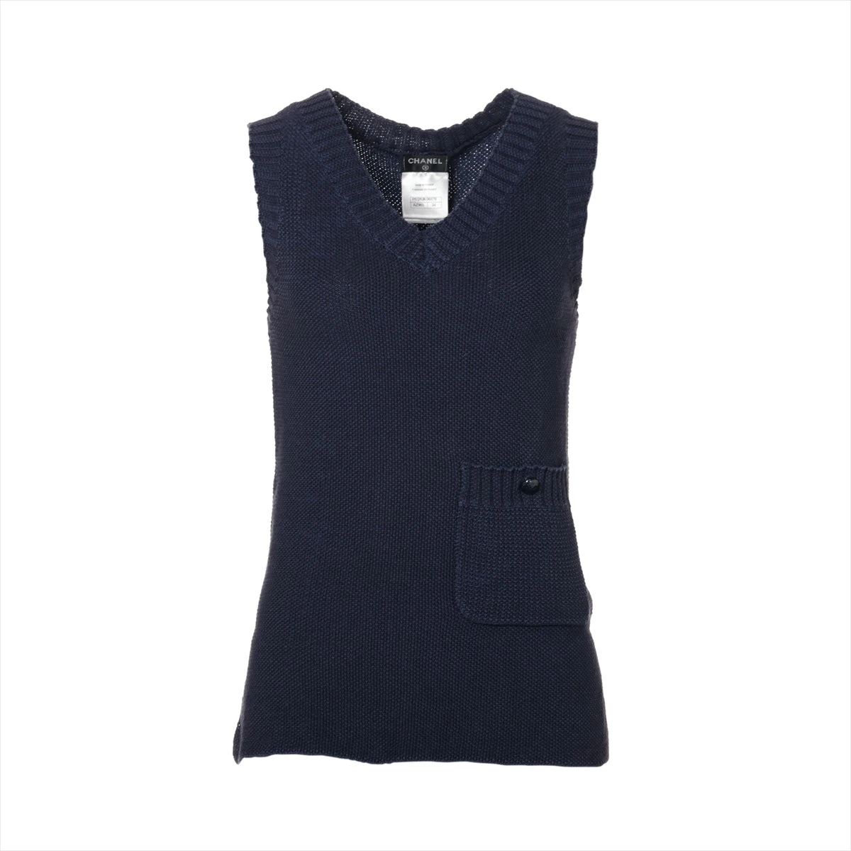 CHANEL Knit Vest Navy Size 40 Sleeveless 100% Cotton