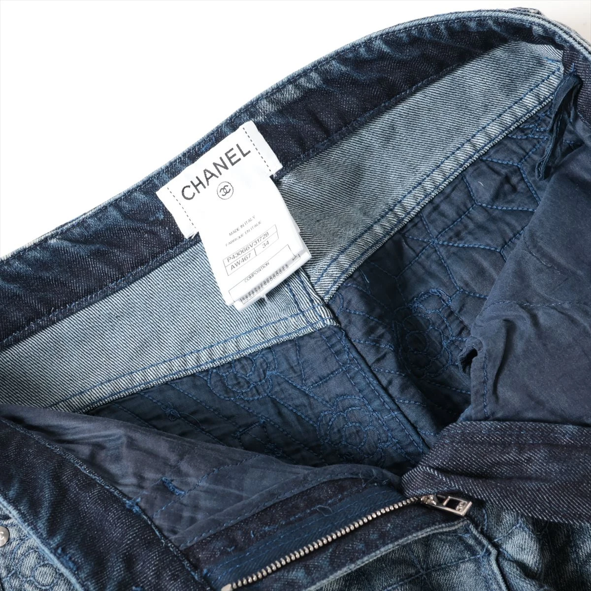 シャネル カメリア P43 コットン デニムパンツ 34 レディース