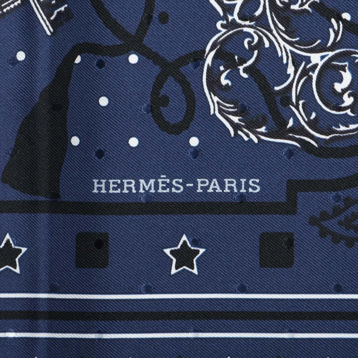 エルメス バンダナ LES CLES 鍵 スカーフ シルク ネイビー