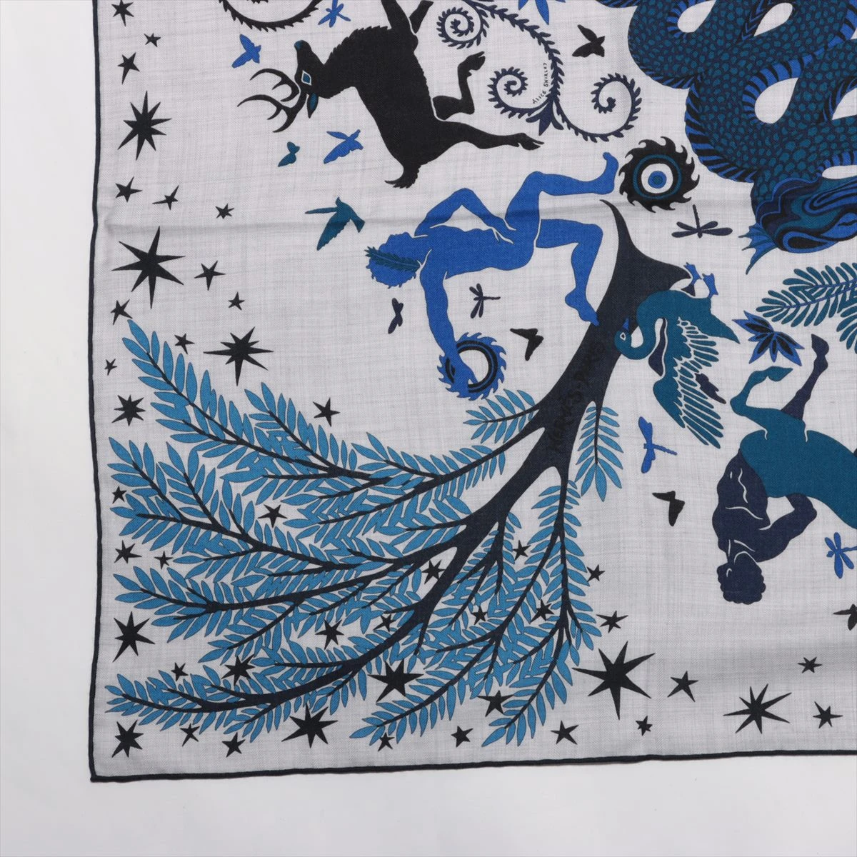 HERMES(エルメス) ストール(ショール)美品  カレジェアン/ショールカレ140 アイボリー×黒 Sous le Charme d'Orphee/オルフェウスの魅力に誘われて カシミヤ、シルク HERMES - HERMES(エルメス) ストール(ショール)美品 カレジェアン